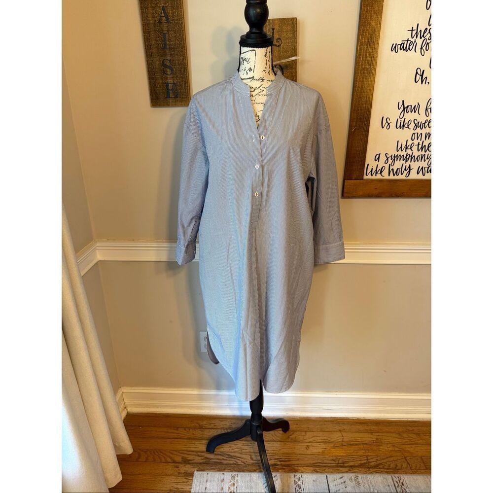 NWT Mer Sea Women's Pinstripe Long Sleeve Essential Shirt Dress Coastal Blue S/M